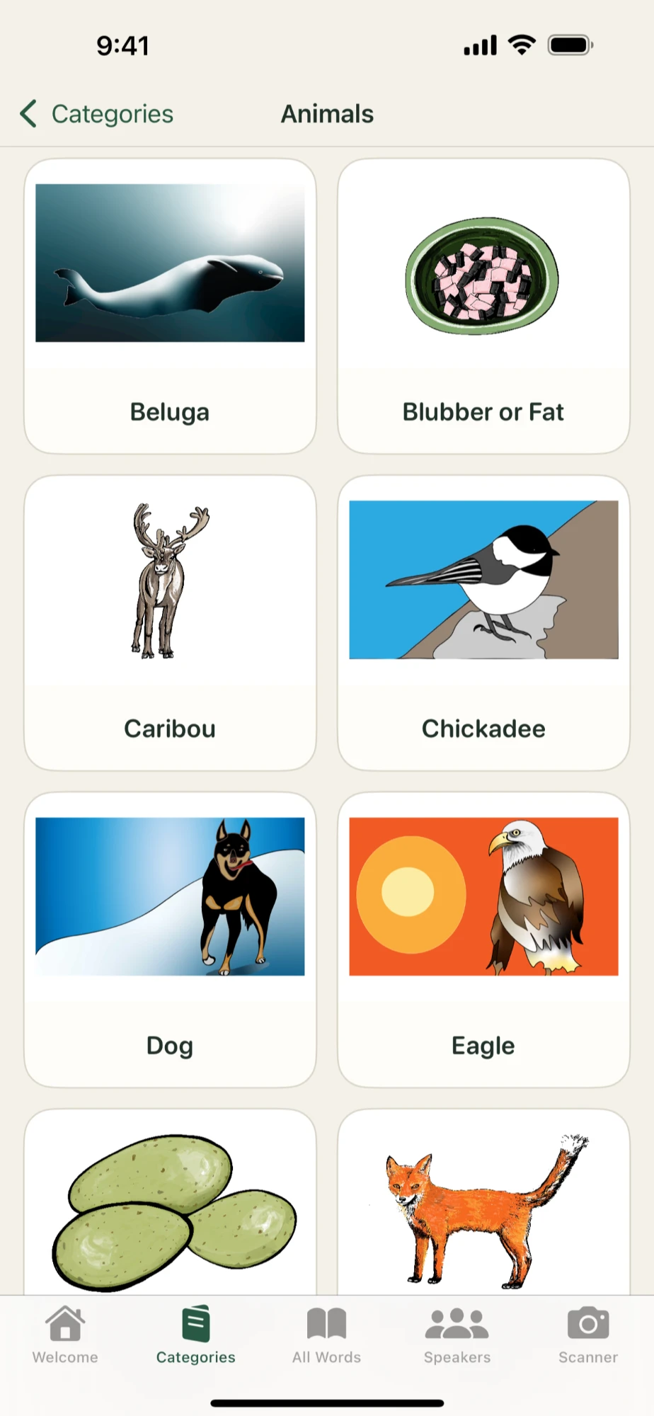 Animals category grid
